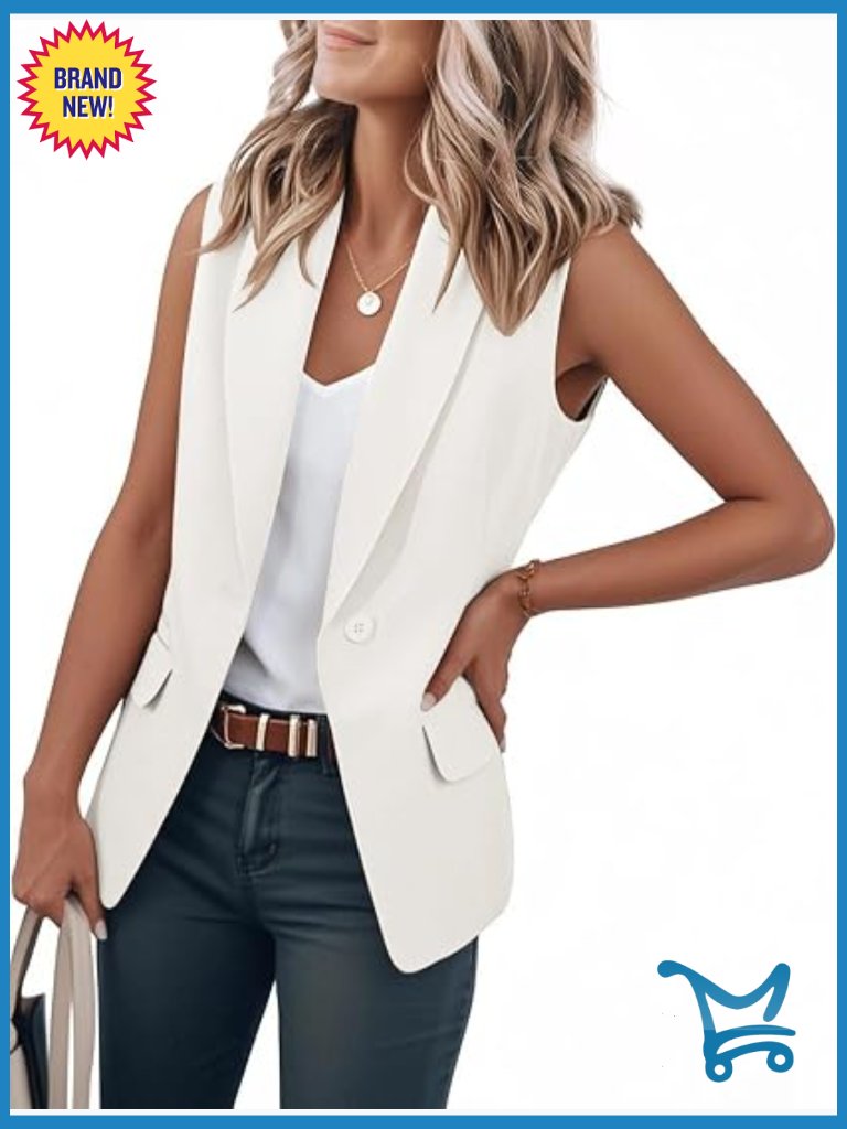 Sleeveless Notch Lapel Blazer Vest Suit Jacket Office Work Vest